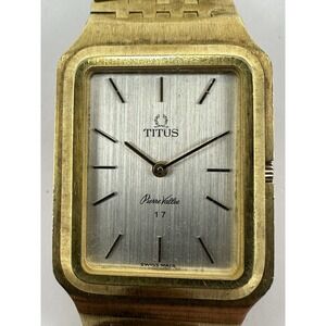 Titus Pierre Vallee Mens Tank Watch Manual Wind Works Swiss Made Gold Tone B20
